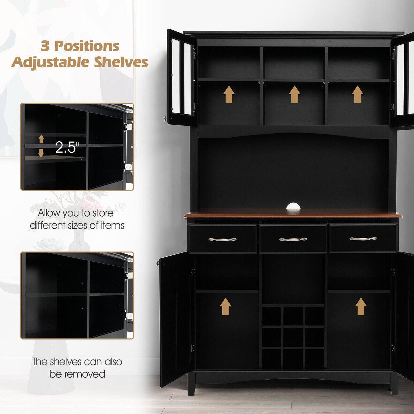 Wood Buffet Hutch Cabinet with 3 Large Drawers