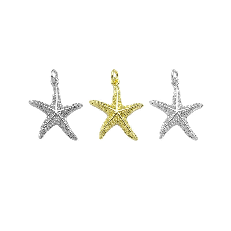 CZ Micro Pave Starfish Pendant, Cubic Zirconia Starfish Pendant Charm for Necklace Bracelet Earrings Making, 19x22mm,sku#L359