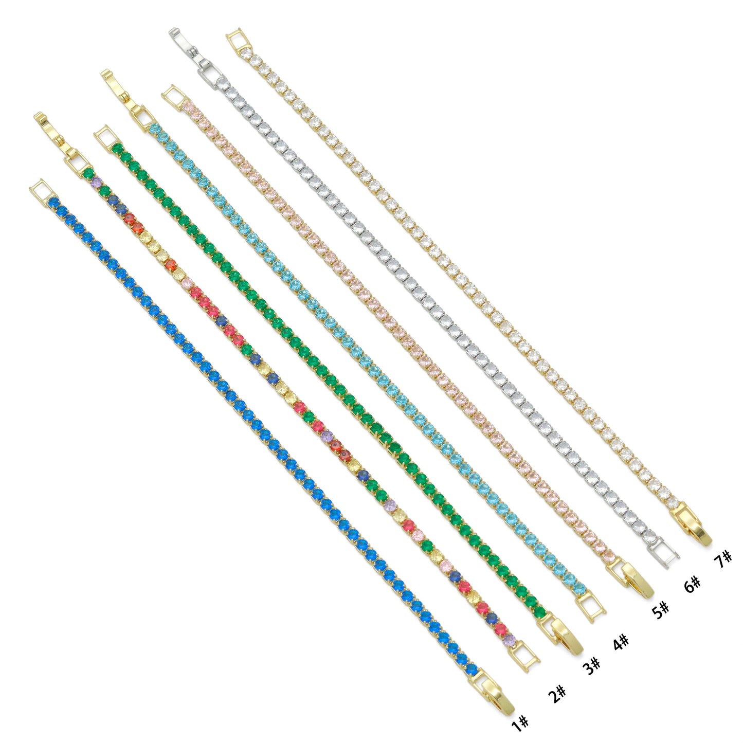 Colorful CZ Gold Tennis Chain Bracelet, Sku#LD346
