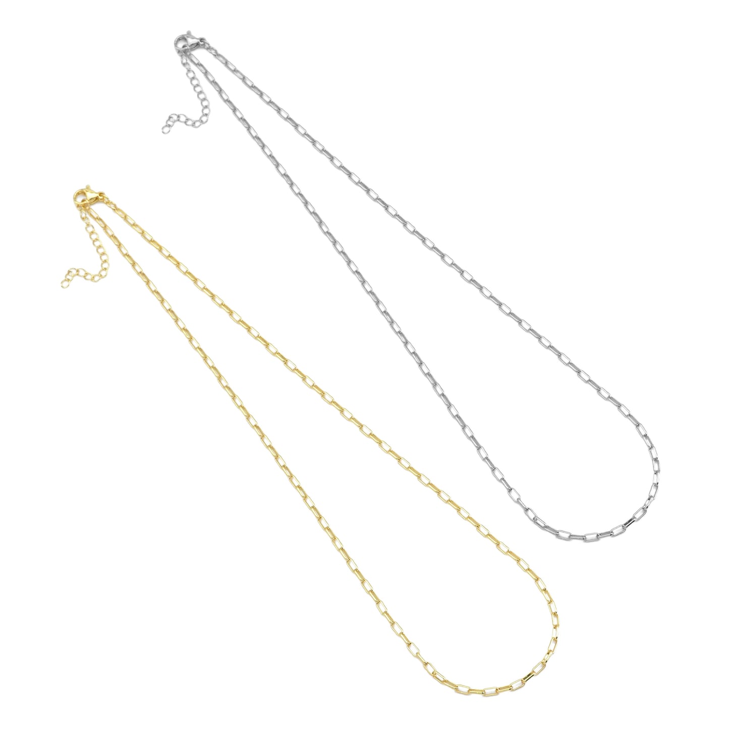Thin Gold Silver Paperclip Link Chain Adjustable Necklace, Sku#LD488
