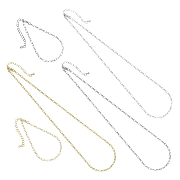 Thin Gold Silver Paperclip Link Chain Adjustable Necklace, Sku#LD488