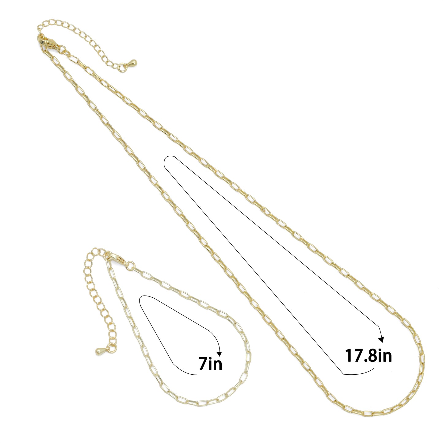 Thin Gold Silver Paperclip Link Chain Adjustable Necklace, Sku#LD488