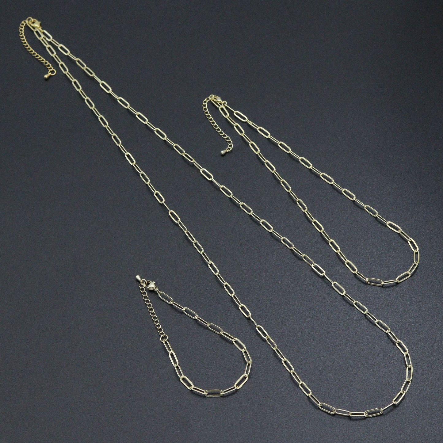 18/16/7 Dainty  Paper Clip Chain Necklace and Bracelet, Sku#LK106