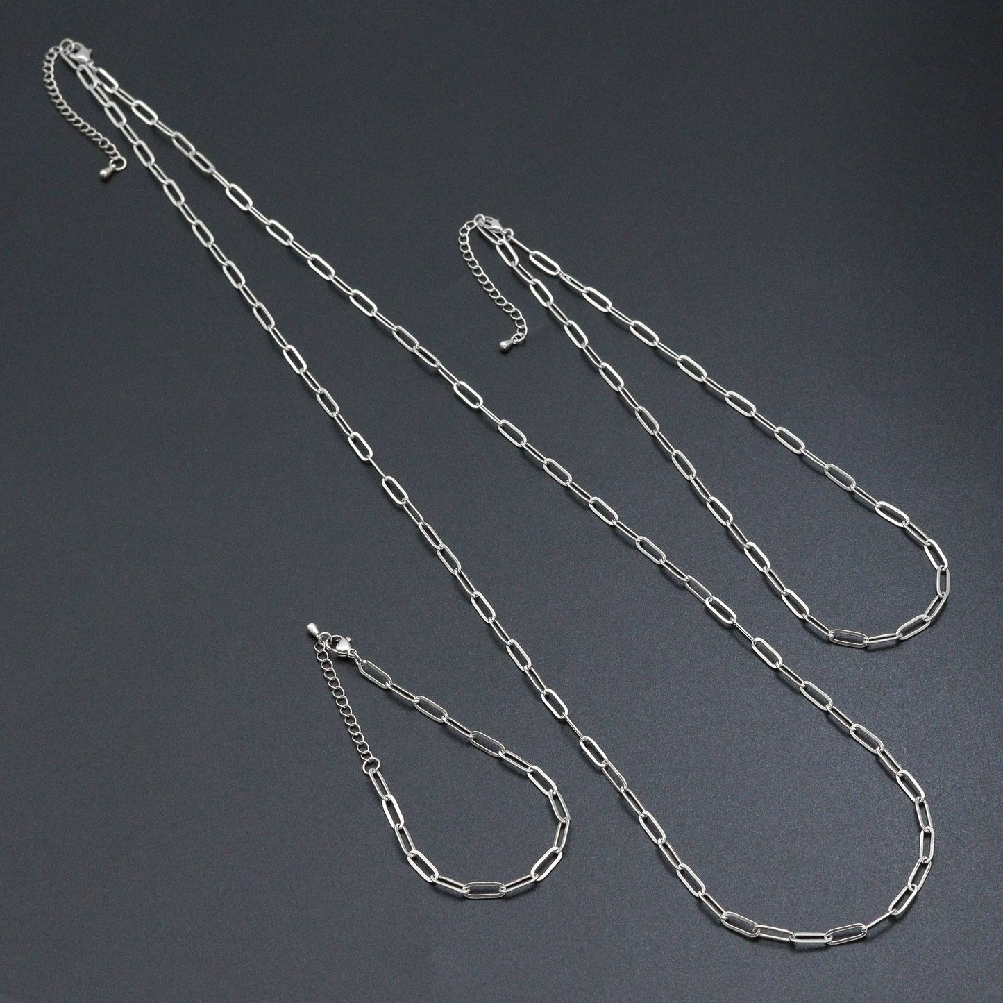 18/16/7 Dainty  Paper Clip Chain Necklace and Bracelet, Sku#LK106