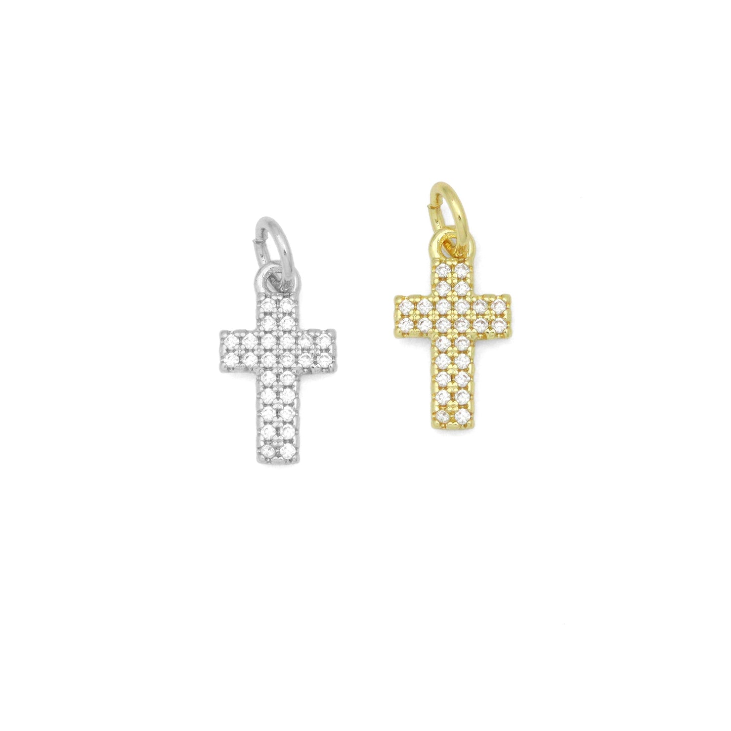 Gold Clear CZ Cross Charm Pendant, Sku#LK1106