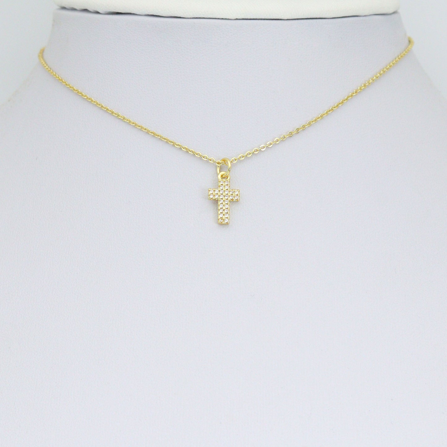 Gold Clear CZ Cross Charm Pendant, Sku#LK1106