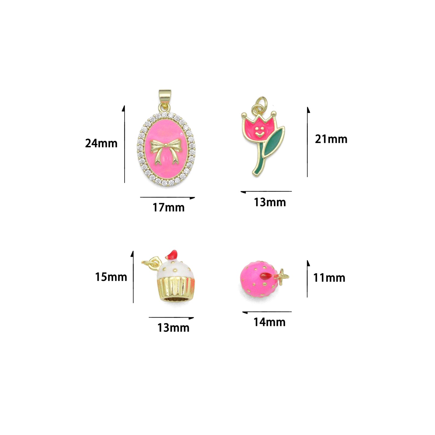 Colorful Enamel Bow tulip Flower Cup Cake charm, Sku#LK1262