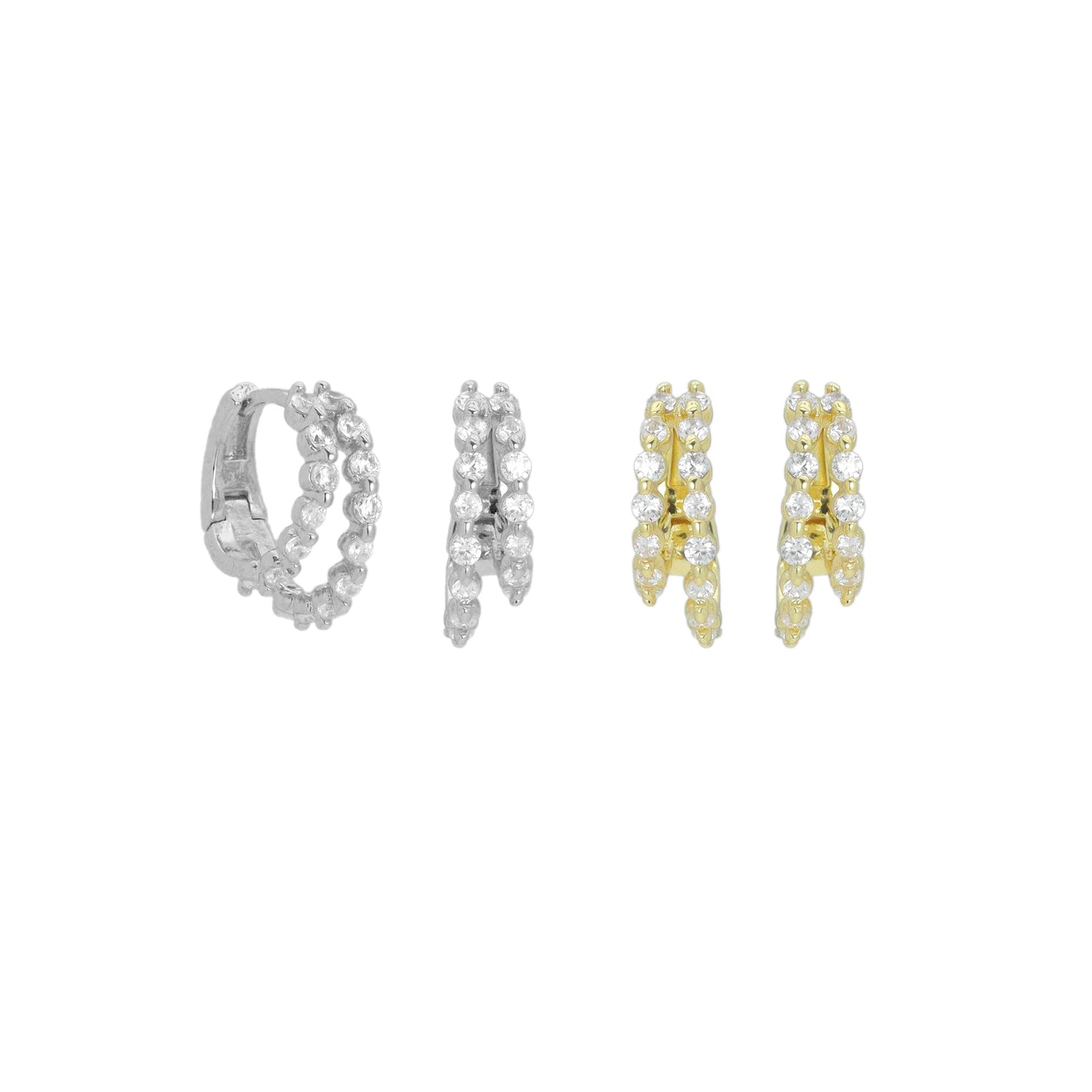 CZ Double Line Everyday Hoop Earrings, Sku#LK1265