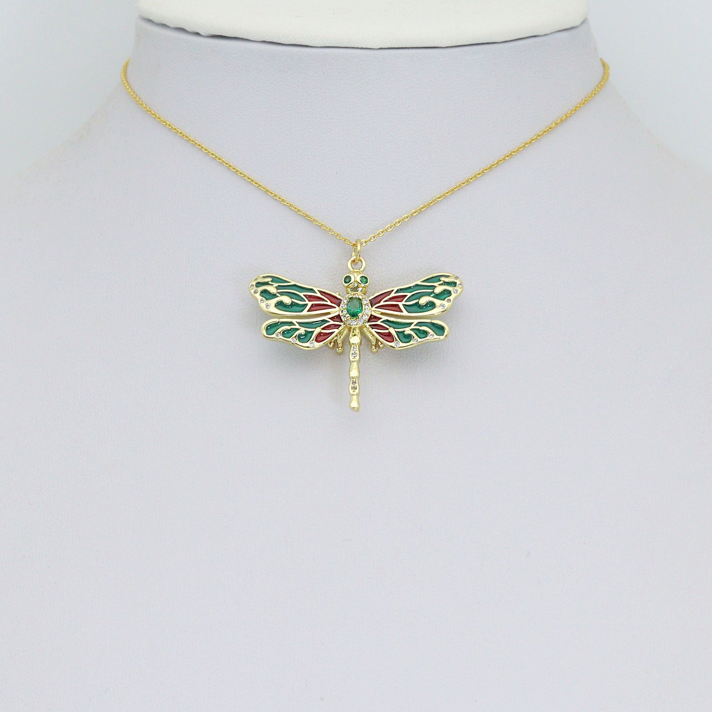 Colorful Enamel Dragonfly Shape Pendant,18K Gold Filled Fuchsia CZ Micro Pave Dragonfly Charm, Necklace Bracelet Charm Pendant, Sku#LK573