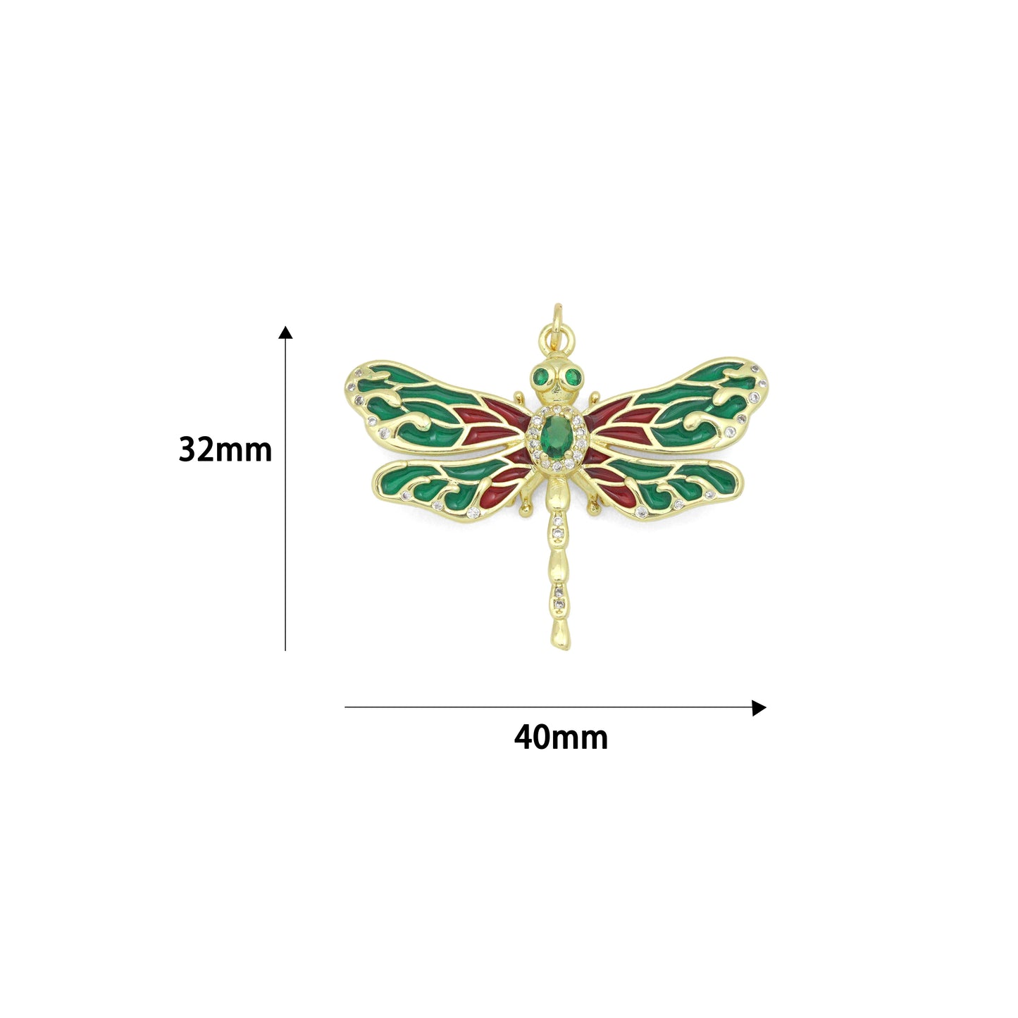 Colorful Enamel Dragonfly Shape Pendant,18K Gold Filled Fuchsia CZ Micro Pave Dragonfly Charm, Necklace Bracelet Charm Pendant, Sku#LK573