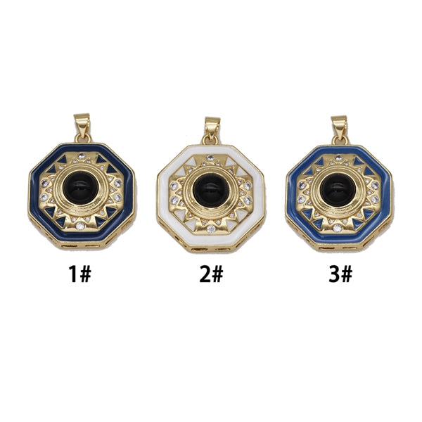 Gold CZ Enamel Octagon Shape Focal Pendant, Sku#LK726