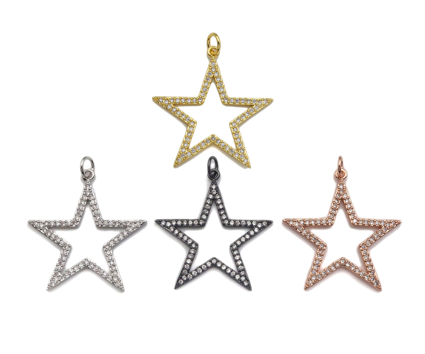 Gold Five Point Star Shape Pendant,  Frame Star Charm, Pave Star Pendant, Gold plated, 27mm, Sku#LK81