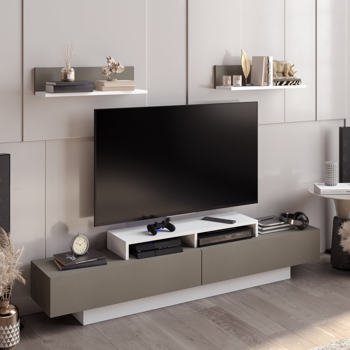 Lusi 71" Wide TV Stand for TVs up to 80" with 2 Wall Shelves