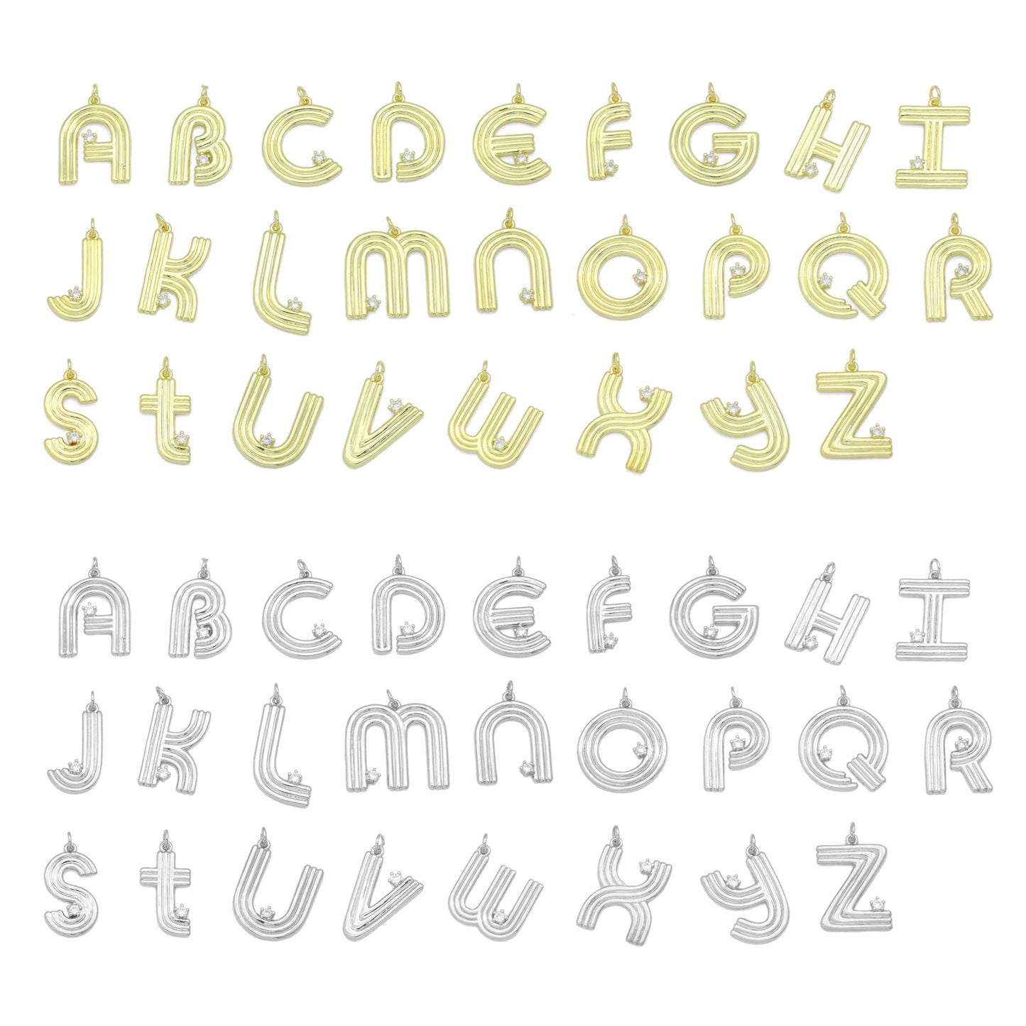 Gold Silver Alphabet Initial Charm Pendant, Sku#LX944