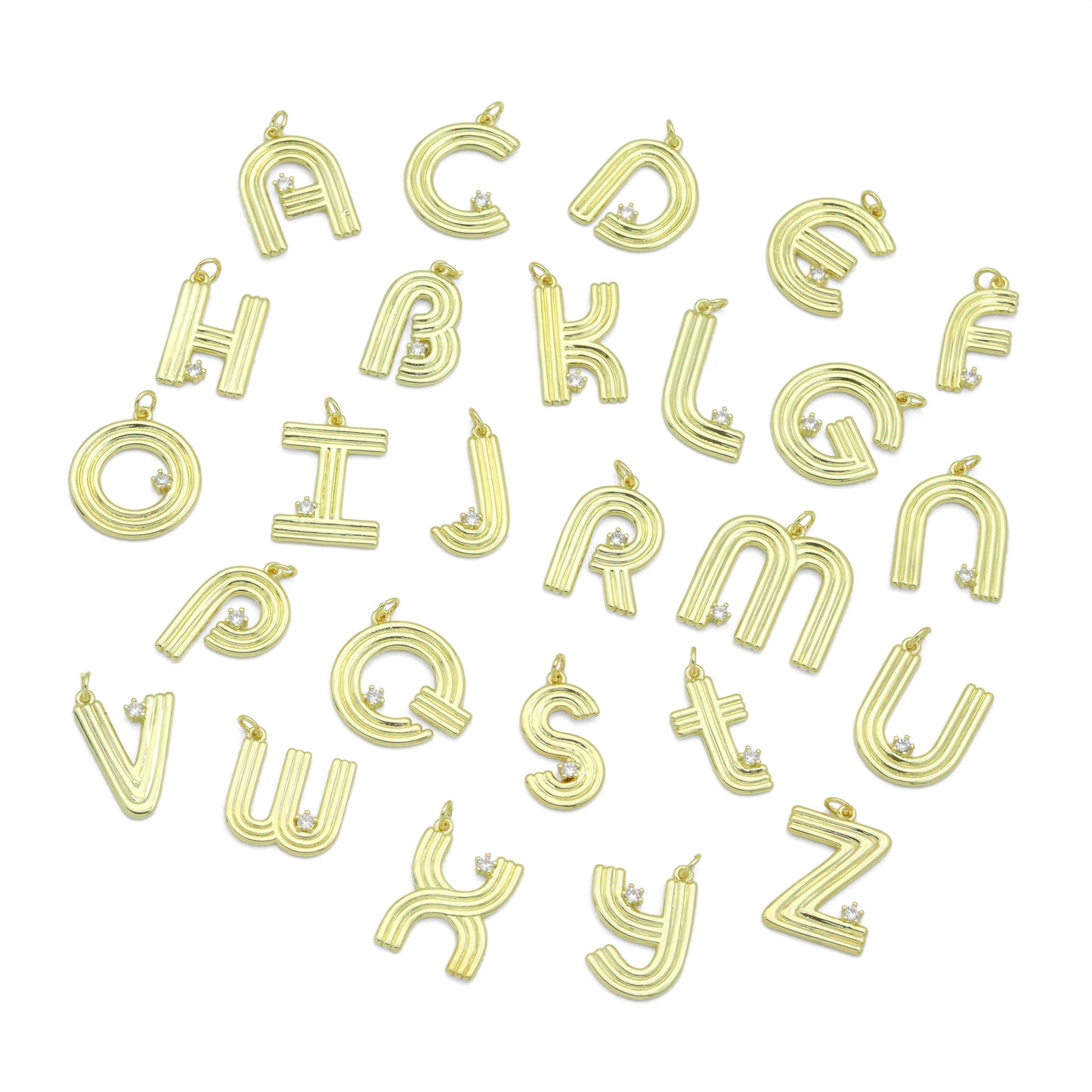 Gold Silver Alphabet Initial Charm Pendant, Sku#LX944