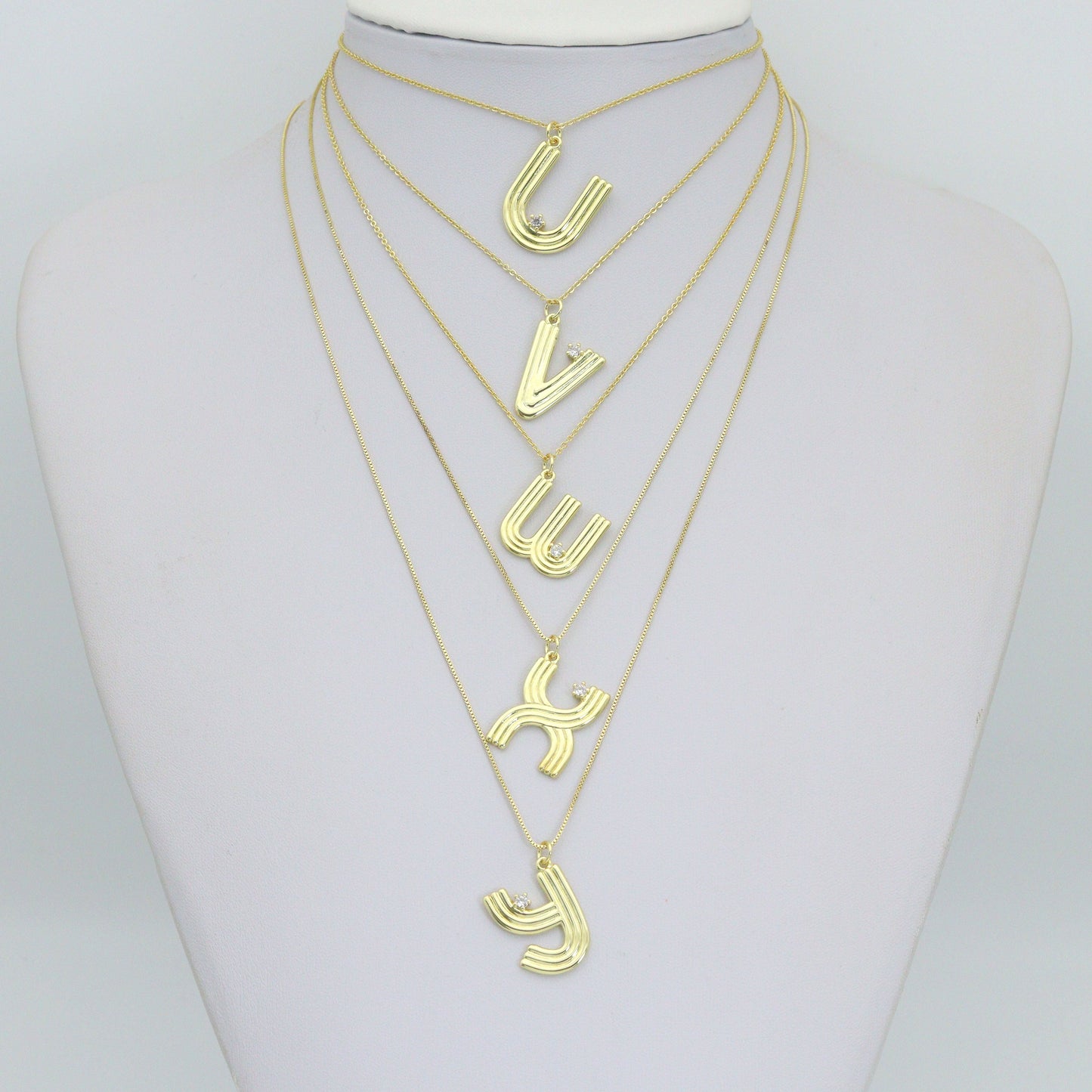 Gold Silver Alphabet Initial Charm Pendant, Sku#LX944