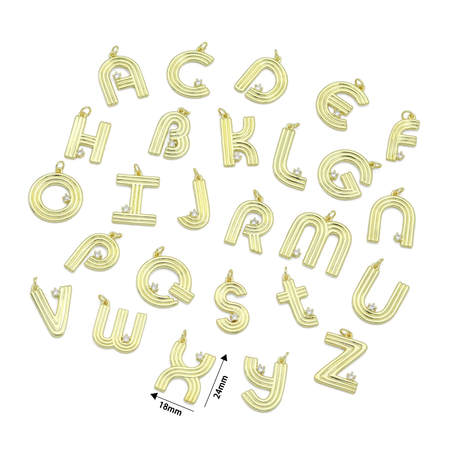 Gold Silver Alphabet Initial Charm Pendant, Sku#LX944