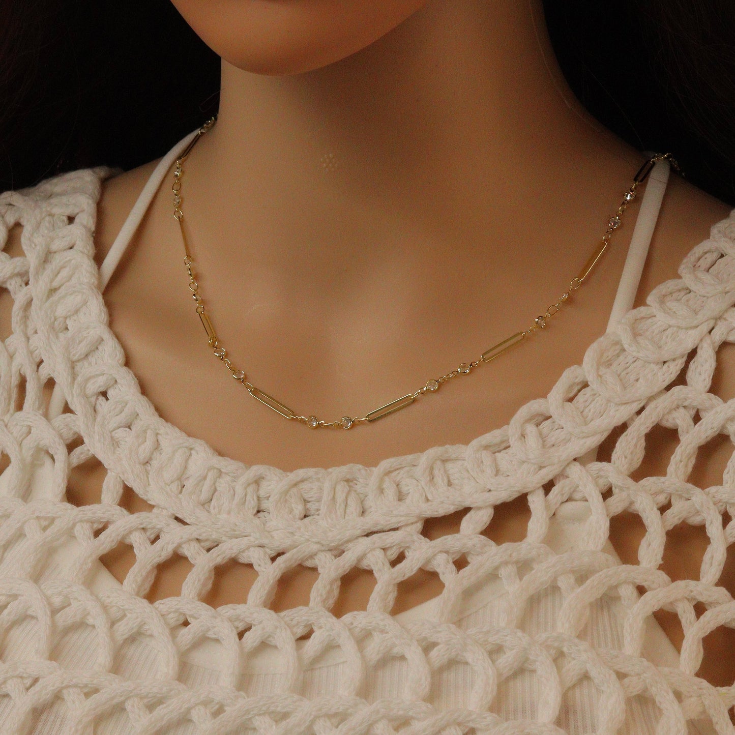 Gold Silver Wholesale paperclip link CZ chain by Yard, sku#LX959