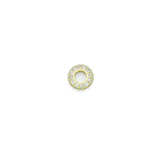 Clear CZ Gold Large Hole Round Spacer Beads Charm Pendant, Sku#LX975