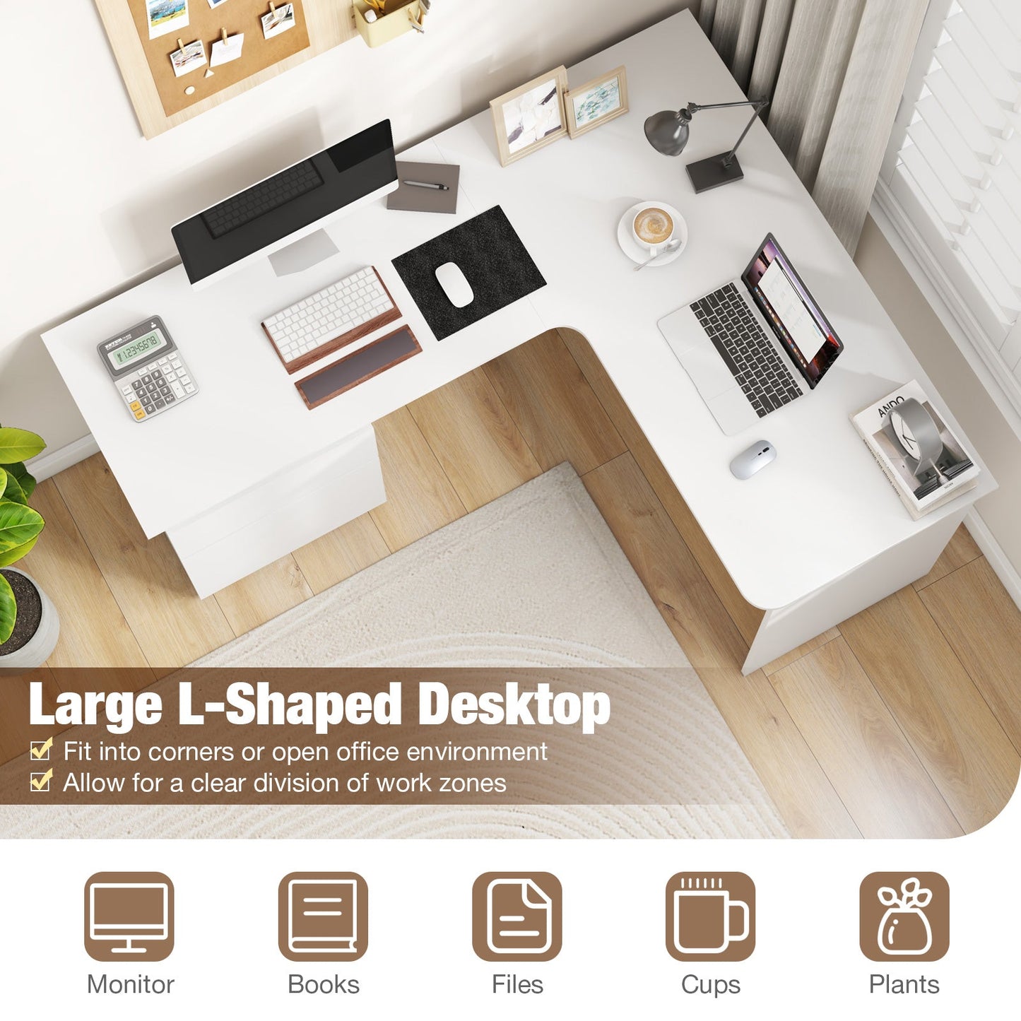L-Shaped Computer Desk with Letter File Drawer
