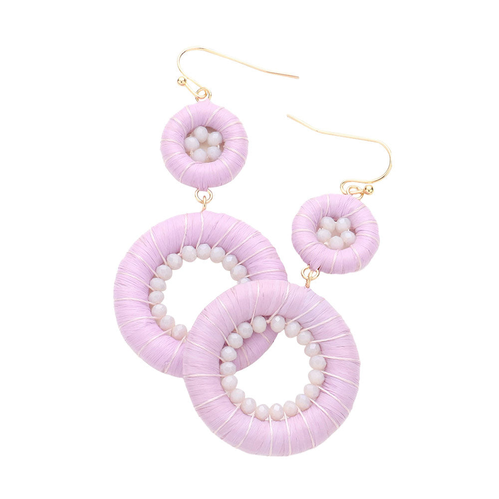 Raffia Wrapped Faceted Bead Embellished Dangle Earrings