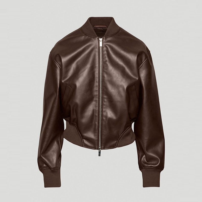 Brown Womens B3  Sheepskin Shearling Aviator Motorbike Leather Jacket