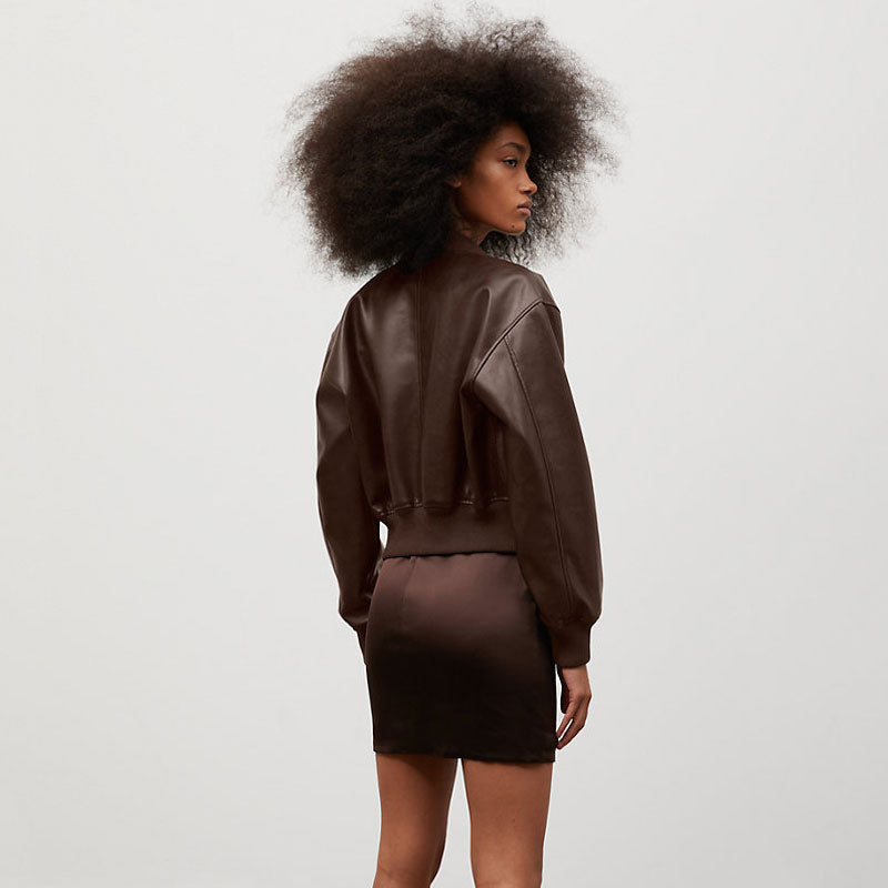 Brown Womens B3  Sheepskin Shearling Aviator Motorbike Leather Jacket