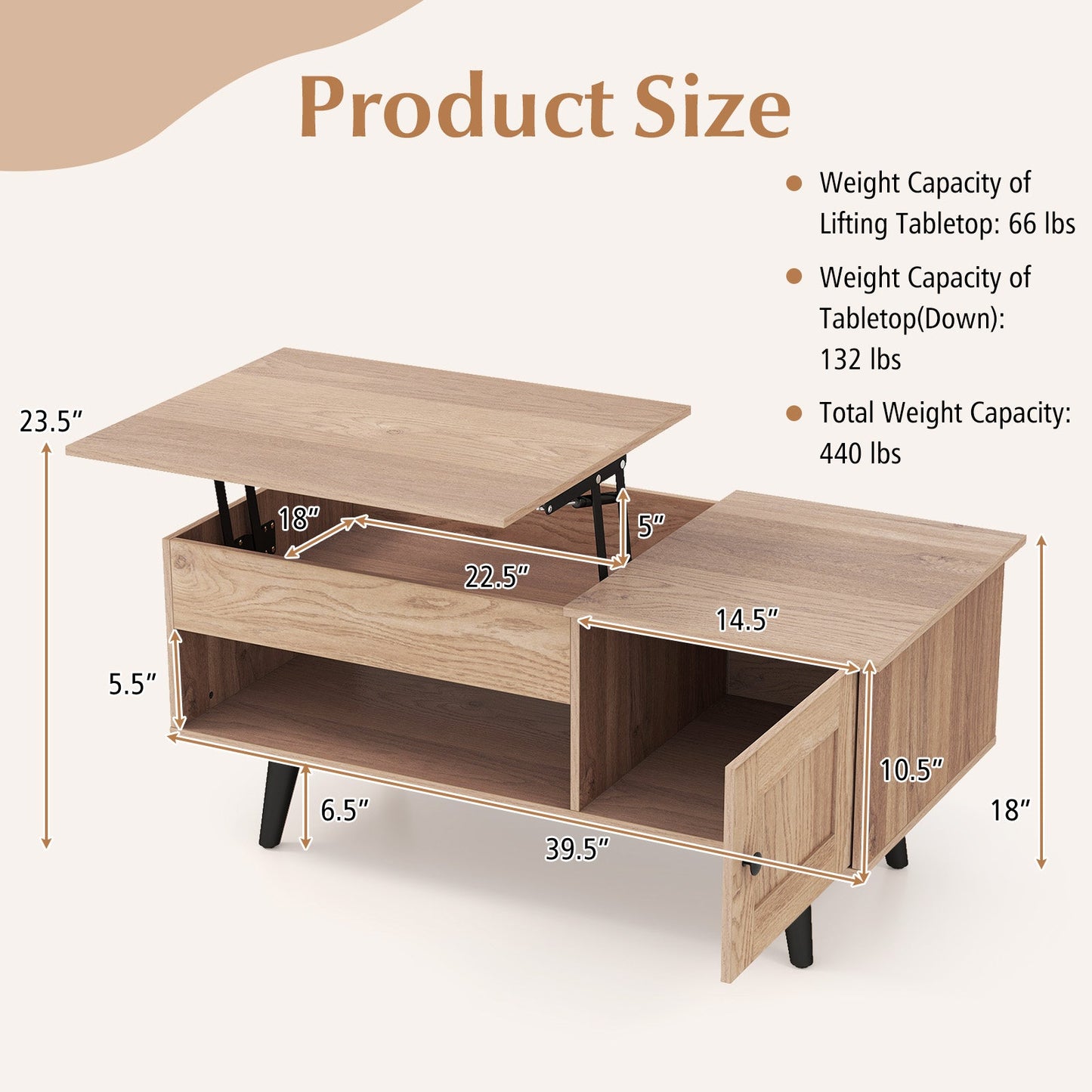 Lift Top Coffee Table with Storage and Hidden Compartment