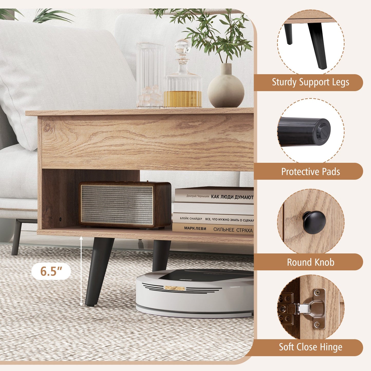 Lift Top Coffee Table with Storage and Hidden Compartment