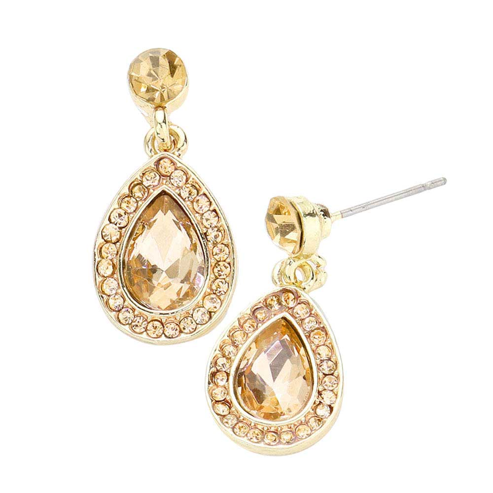 Rhinestone Trim Teardrop Stone Dangle Evening Earrings