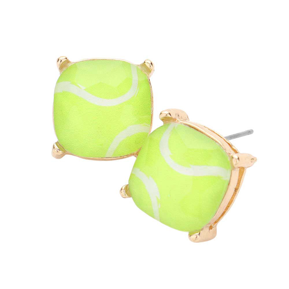 Tennis Ball Printed Square Stud Earrings