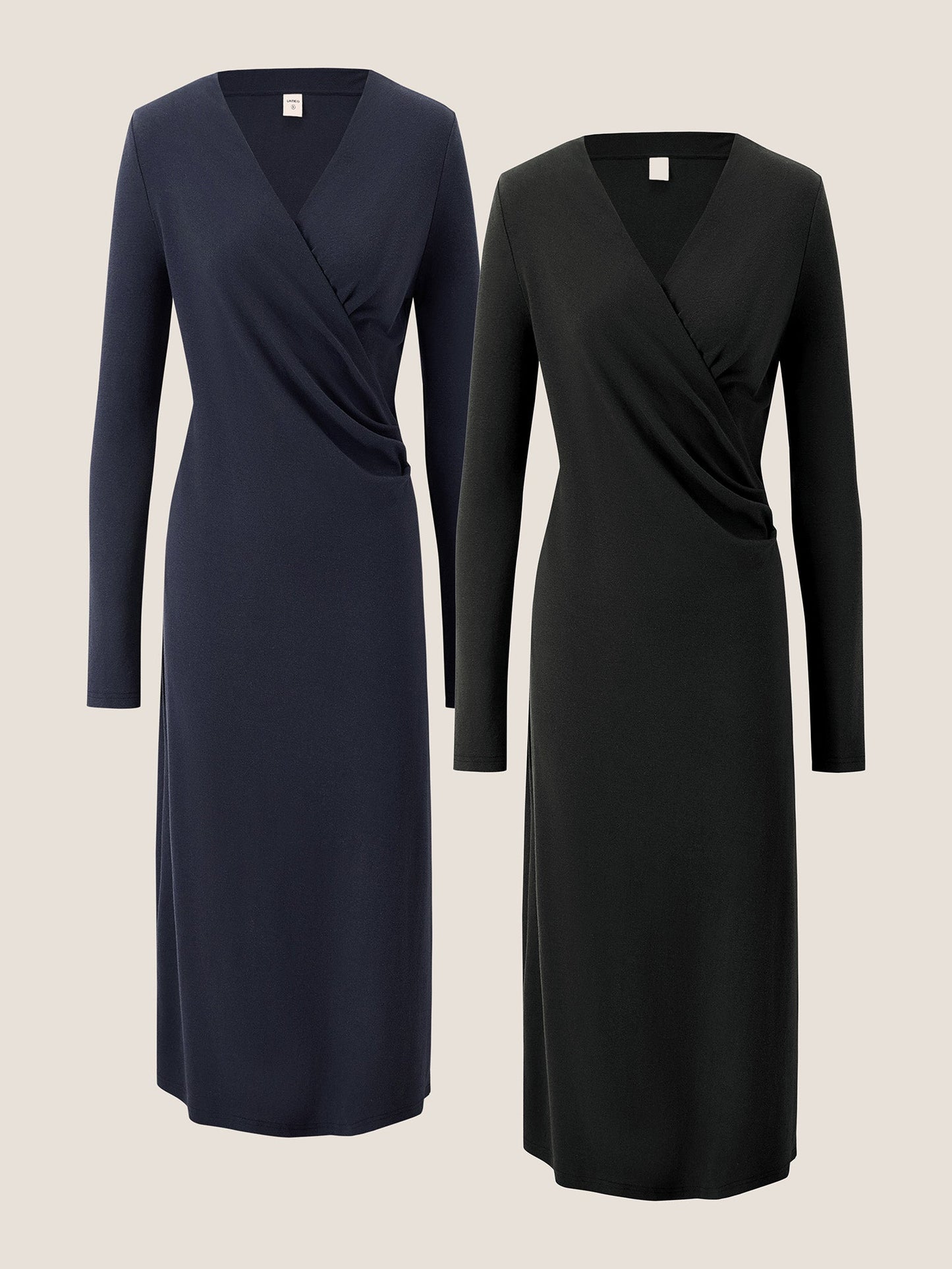 Crossover V-Neck Wrap Stretch Midi Dress MARNIE