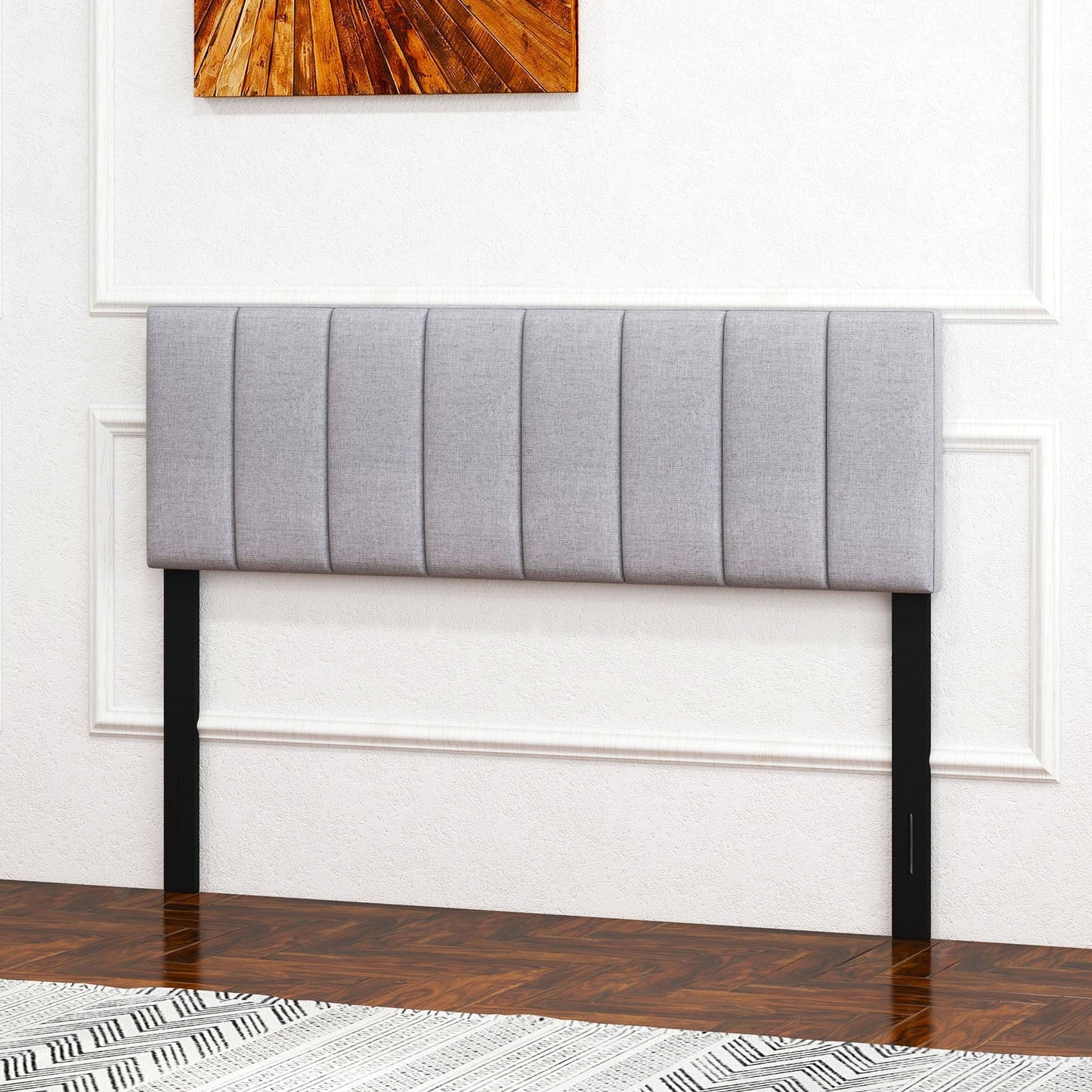 Linen Upholstered Headboard with Solid Wood Legs and Adjustable Width