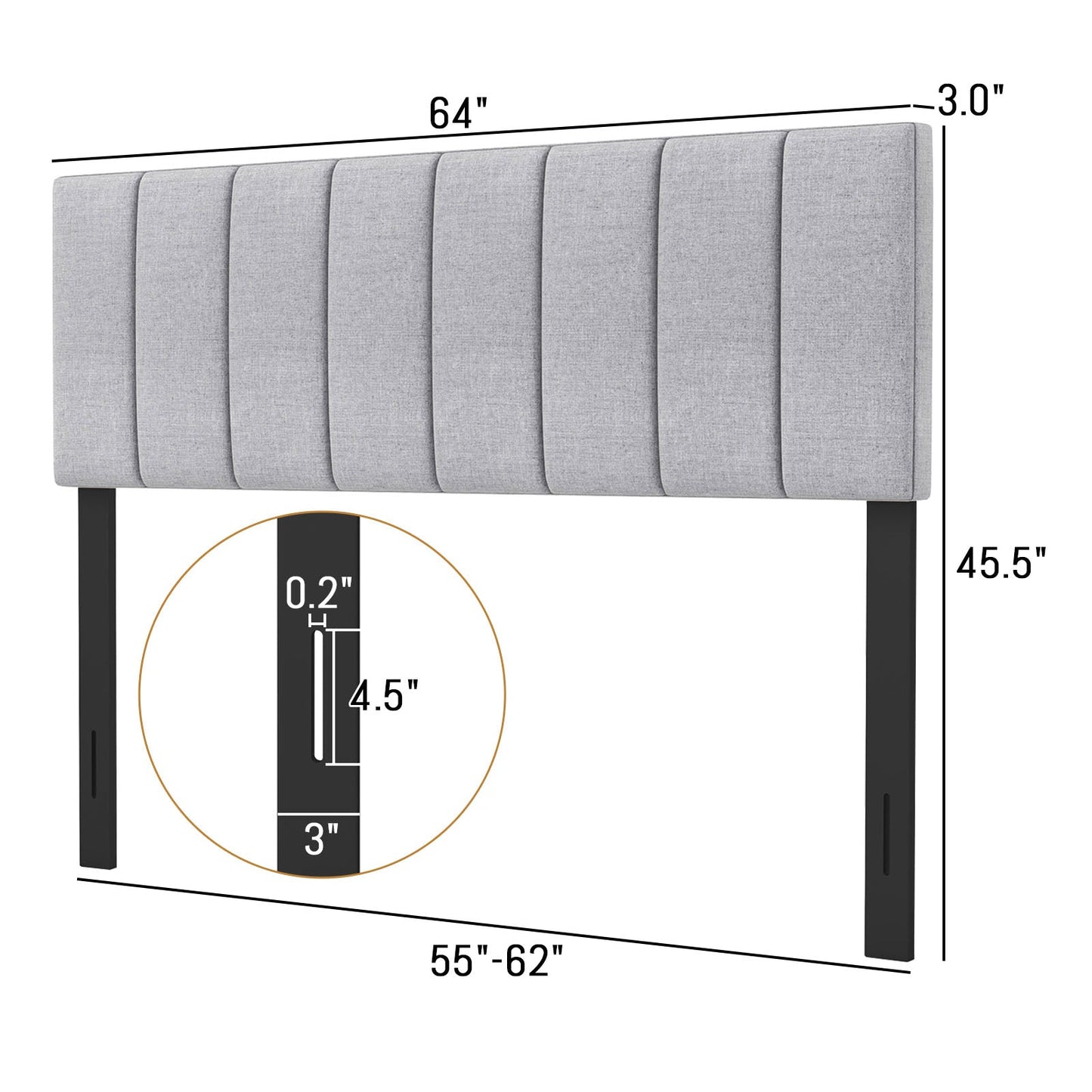 Linen Upholstered Headboard with Solid Wood Legs and Adjustable Width