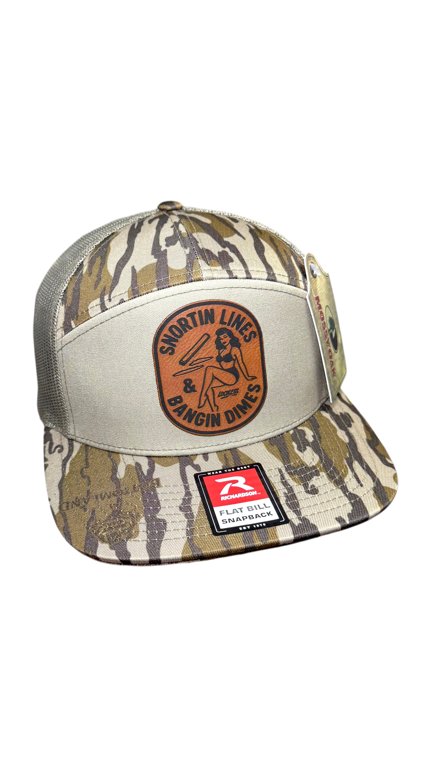Lines and Dimes | Rawhide Leather Patch Hat Mossy Oak Camo