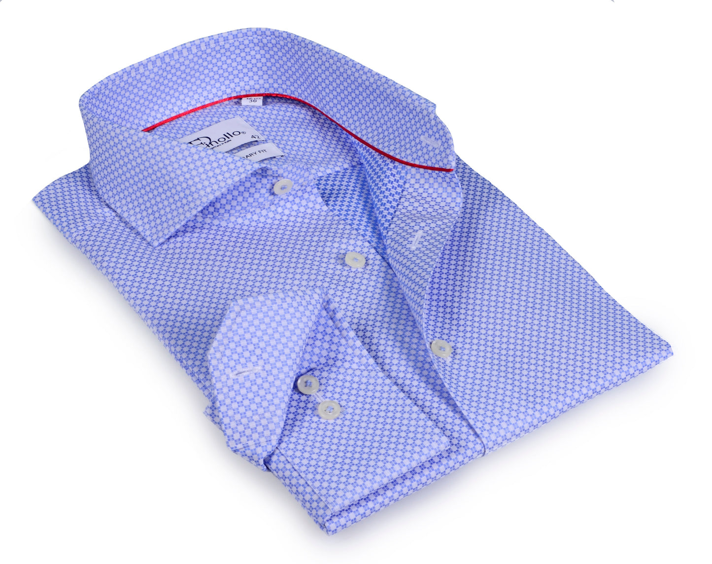 Lt Blue Long Sleeve Shirt with contract trimming // Dual cuffs// contemporary fit- Final Sale
