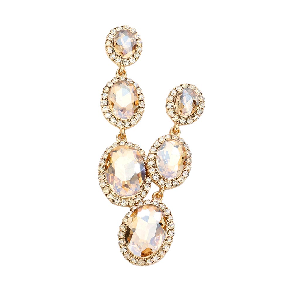 Triple Oval Glass Stone Drop Down Dangle Evening Earrings