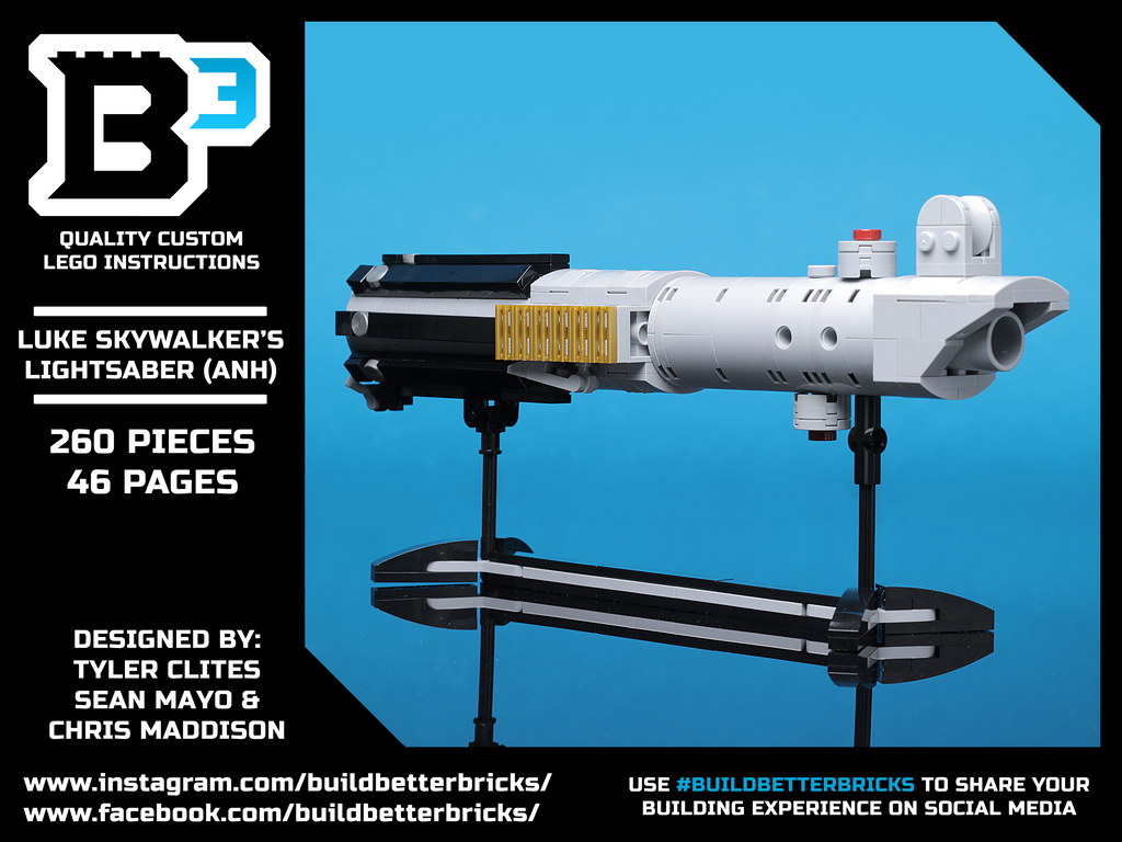 Sabre laser de Luke Skywalker dans Un nouvel espoir avec support, fabriqué à partir de pièces LEGO (taille réelle)