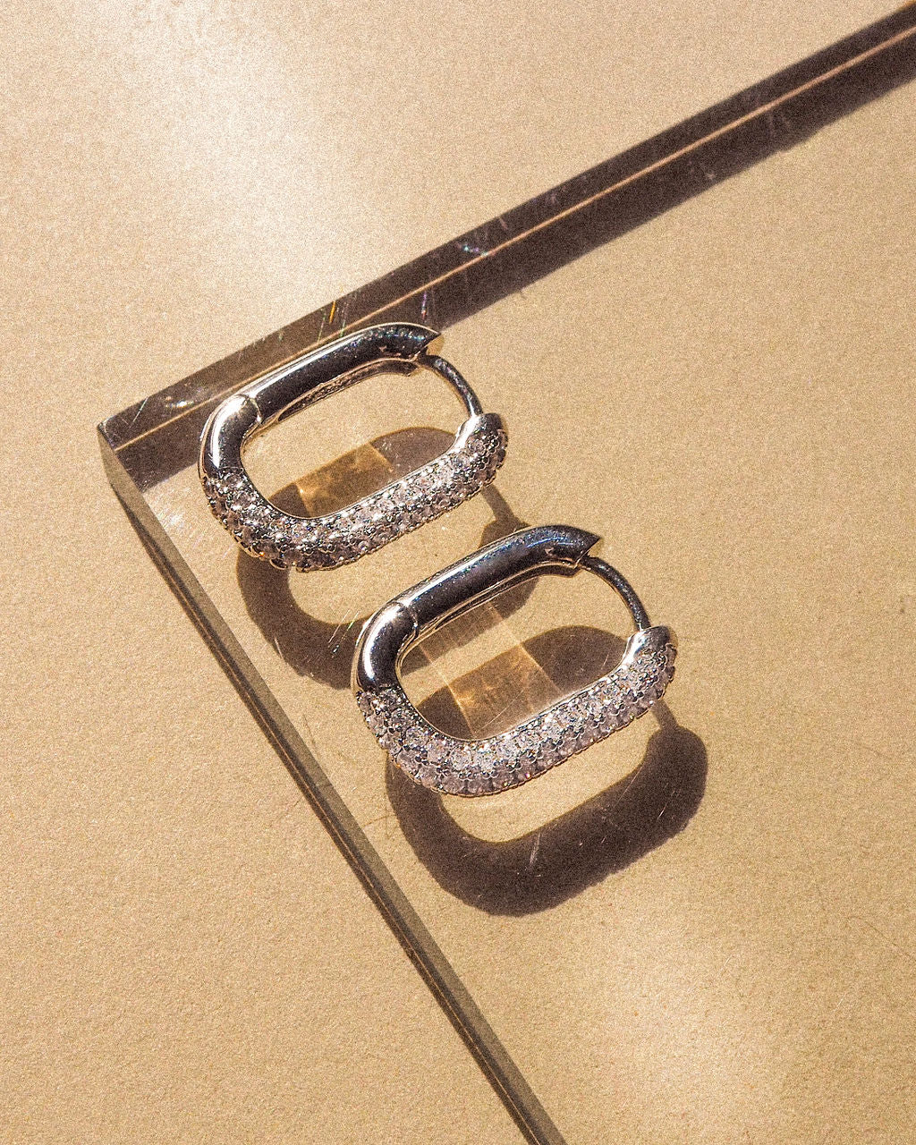 Pave Chain Link Huggies- Silver (Ships Late September)
