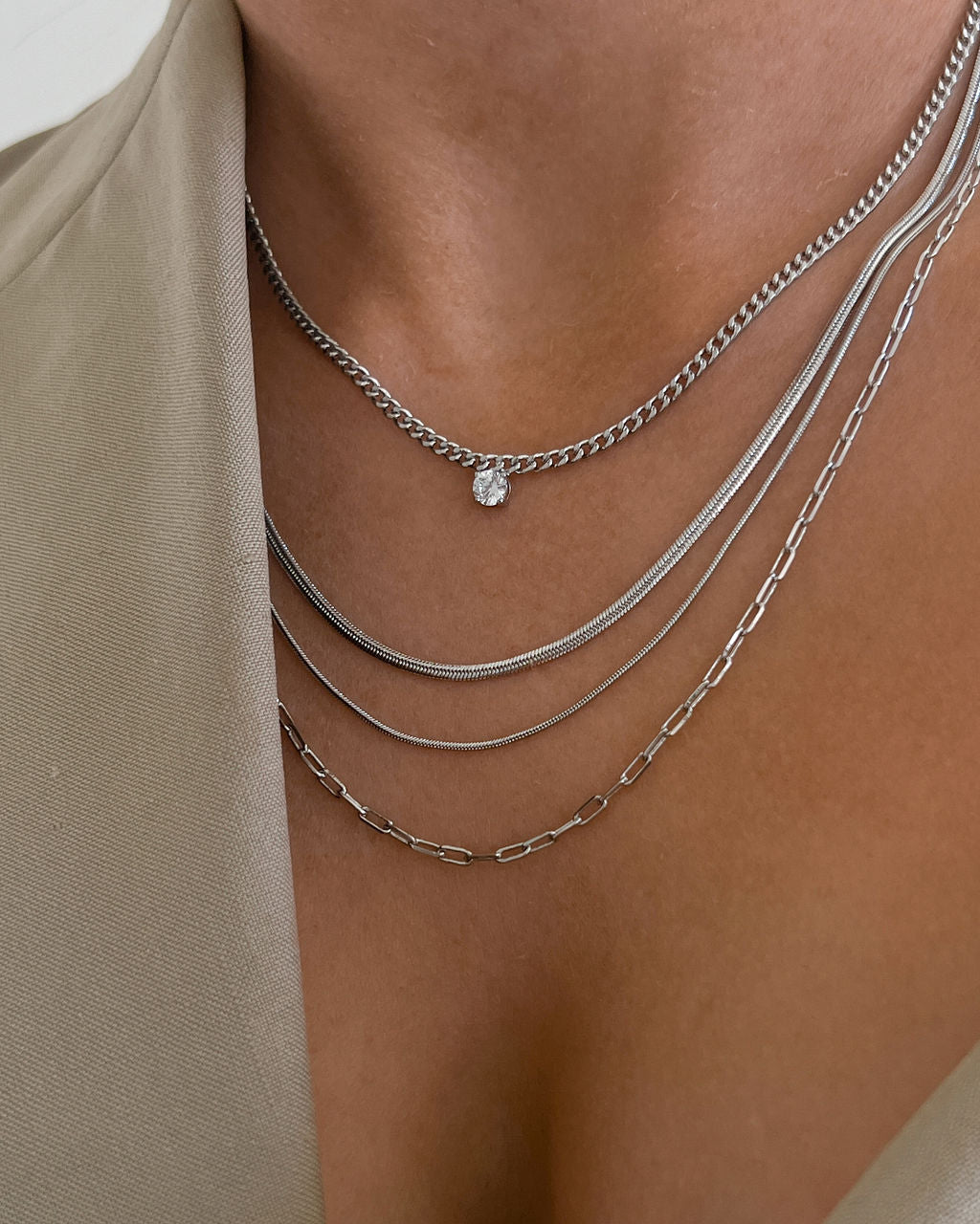 Bardot Stud Charm Necklace- Silver (Ships Late September)