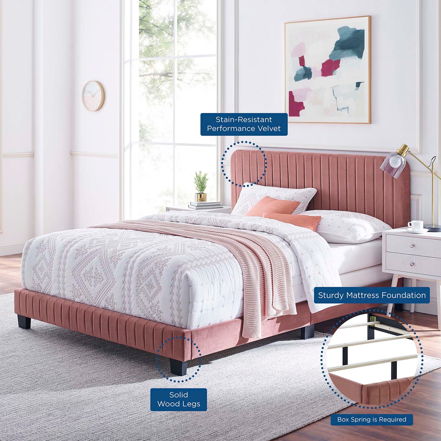 Celine Channel Tufted Performance Velvet Queen Bed by Modway