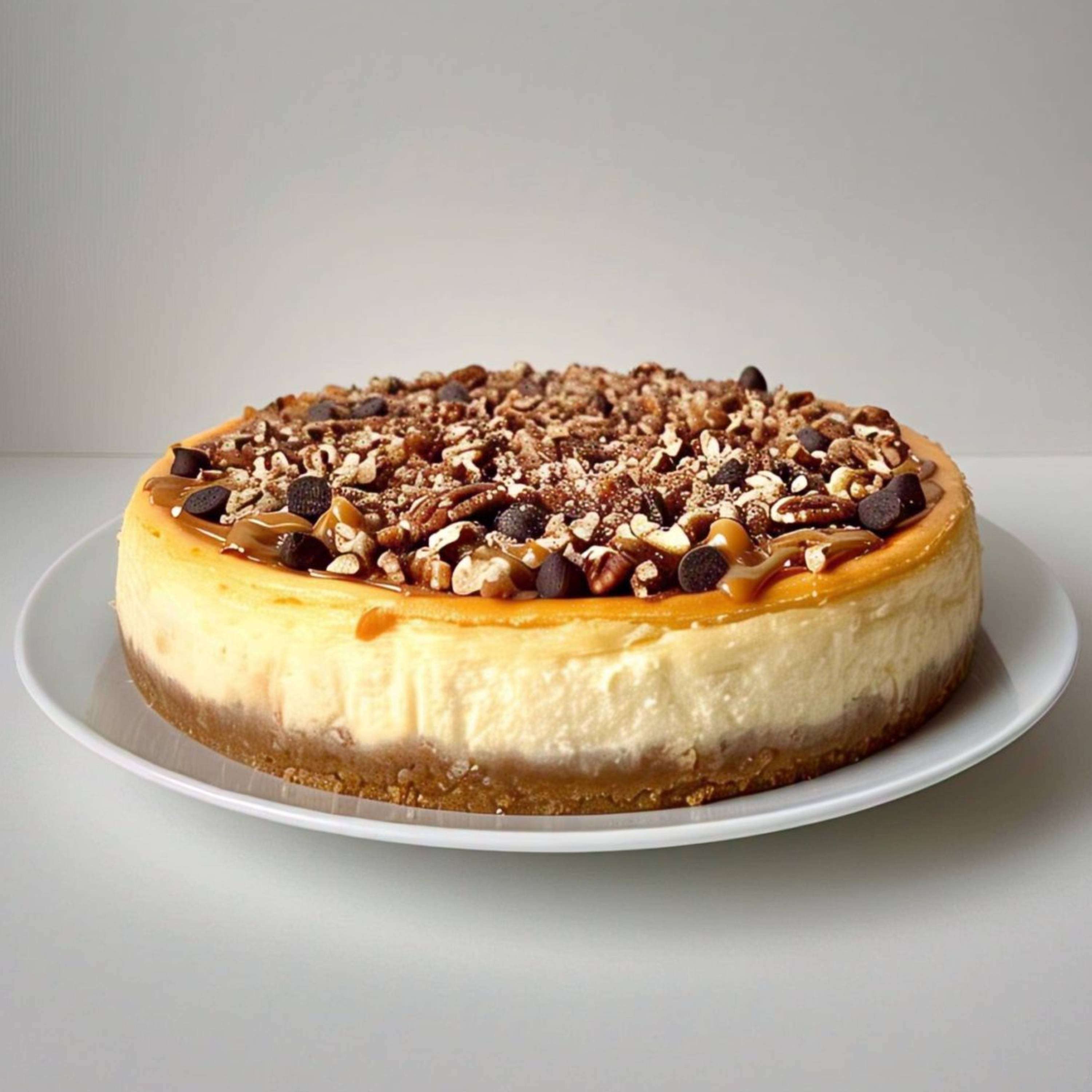 Andy Anand Turtle Cheesecake, 9-Inch, 2 lb – Caramel, Chocolate Chips & Nuts, California Cream Cheese, No Preservatives, Birthday Gift Box