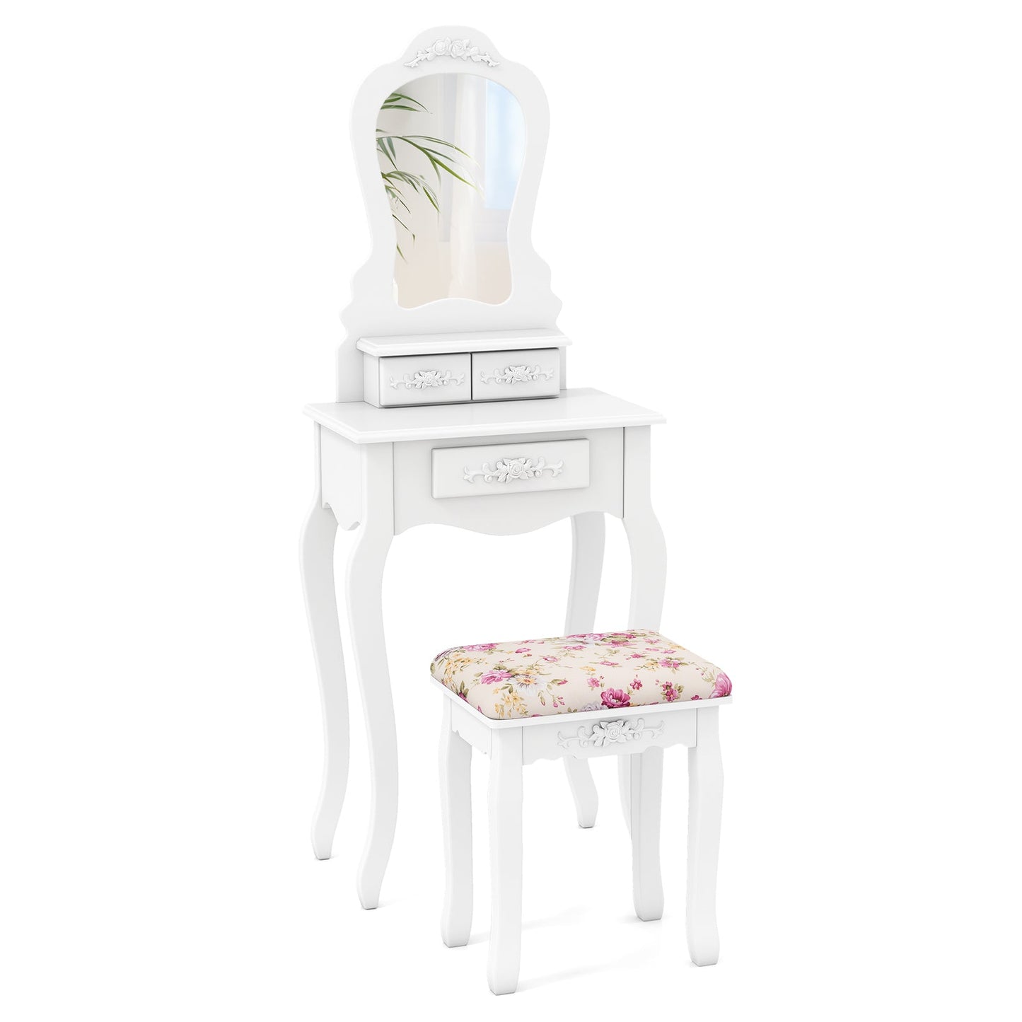Makeup Dressing Table and Bench 3 Drawers and Cushioned Stool for Girls
