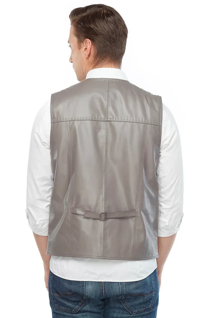 Izaiah Grey Leather Vest for Men