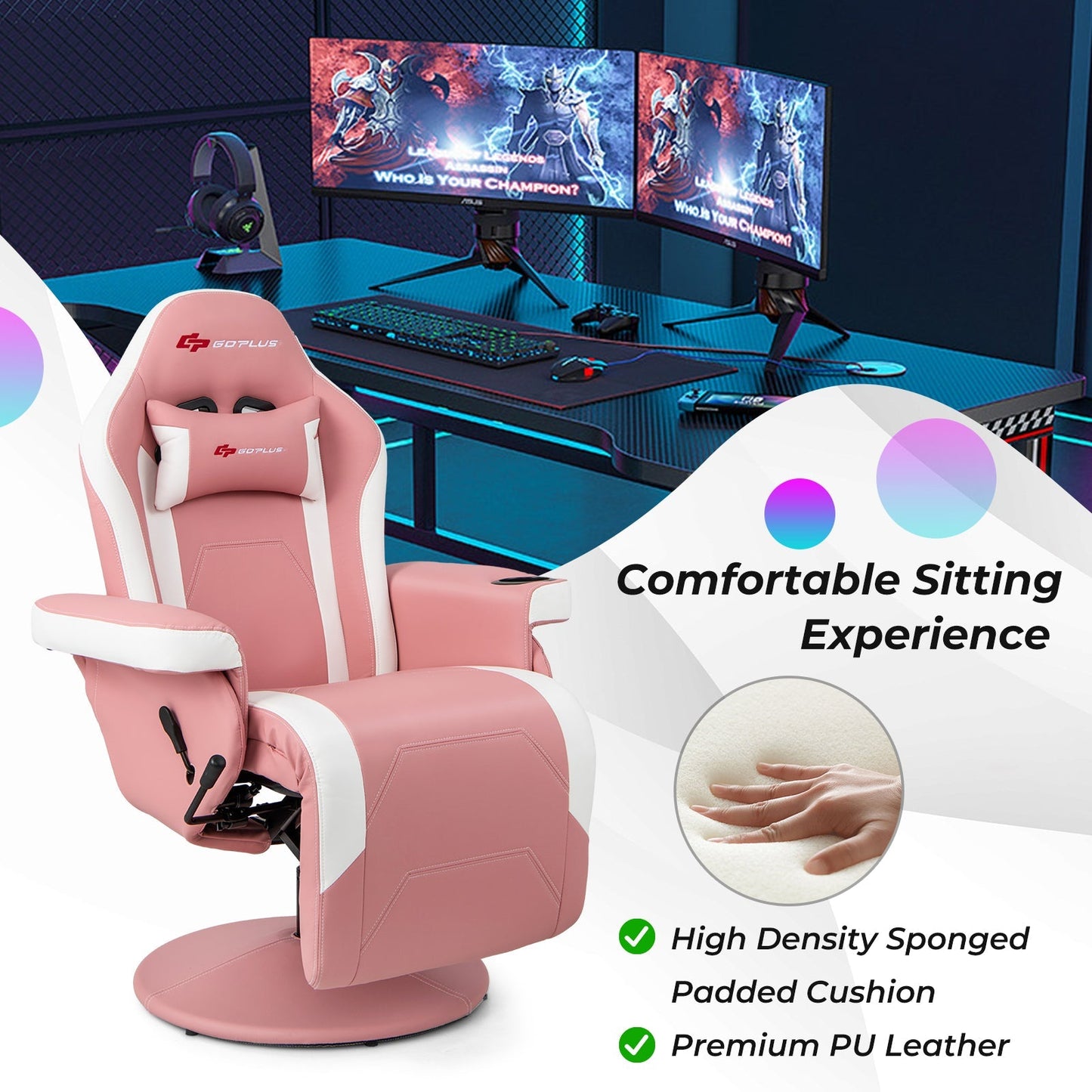 Massage Video Gaming Recliner Chair with Adjustable Height
