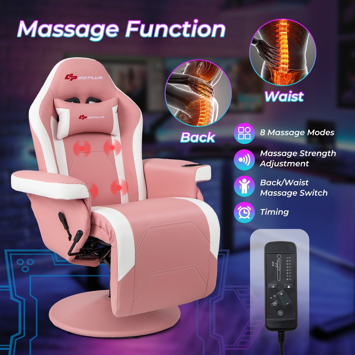 Massage Video Gaming Recliner Chair with Adjustable Height