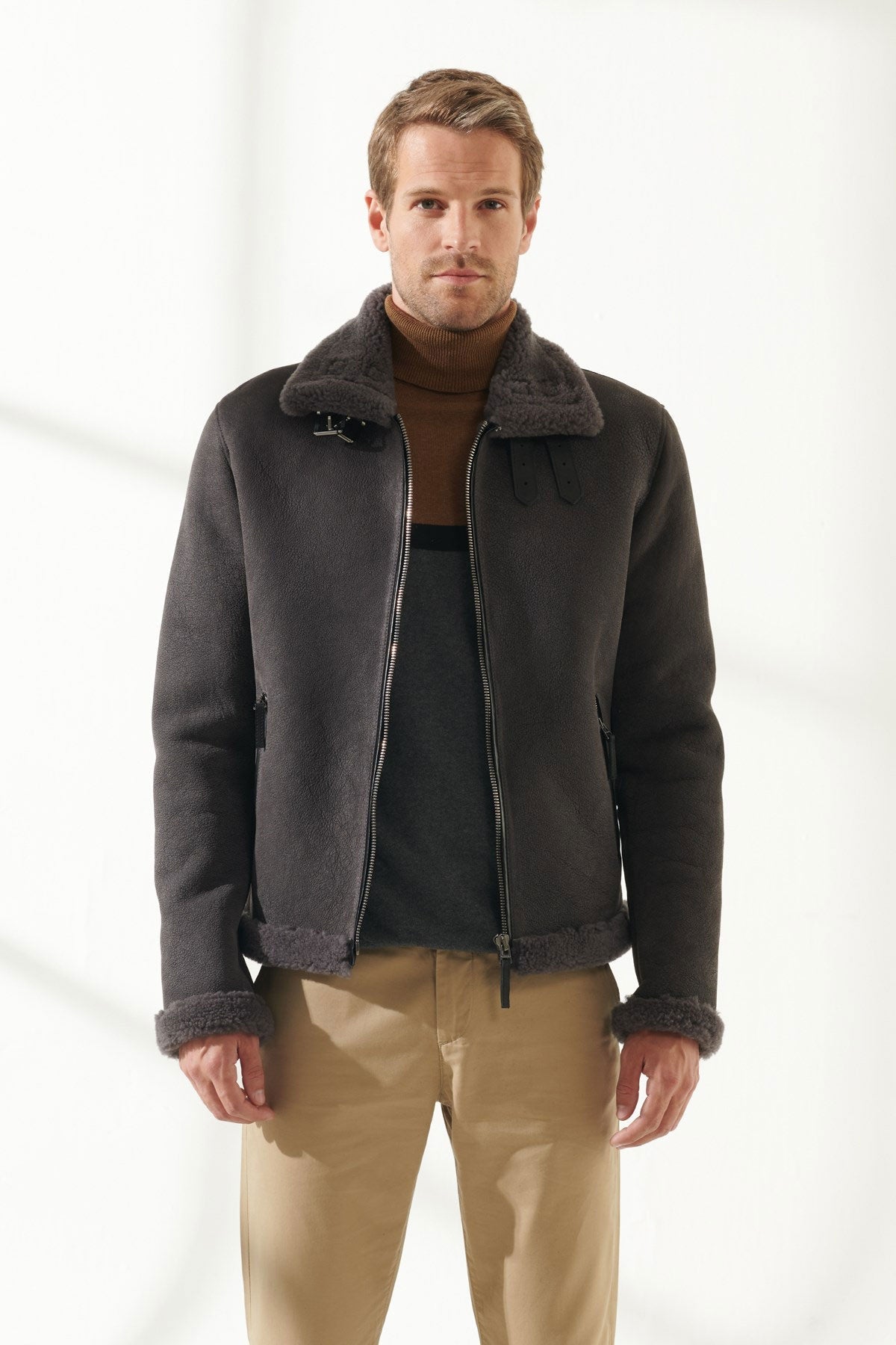 Men Aviator Black Shearling Jacket