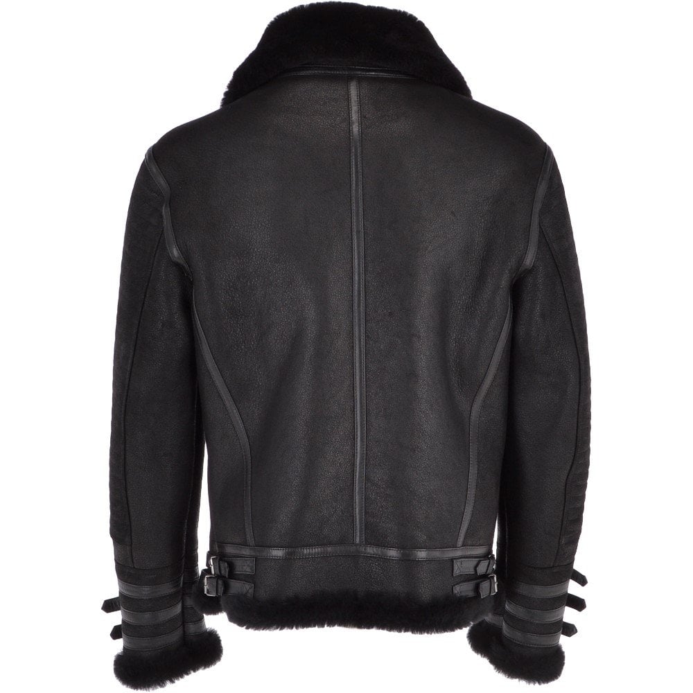 Men’s Black Aviator Flying Bomber Shearling Leather Jacket