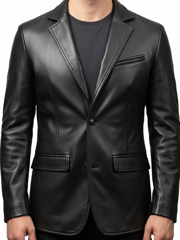 Men Black Leather Blazer