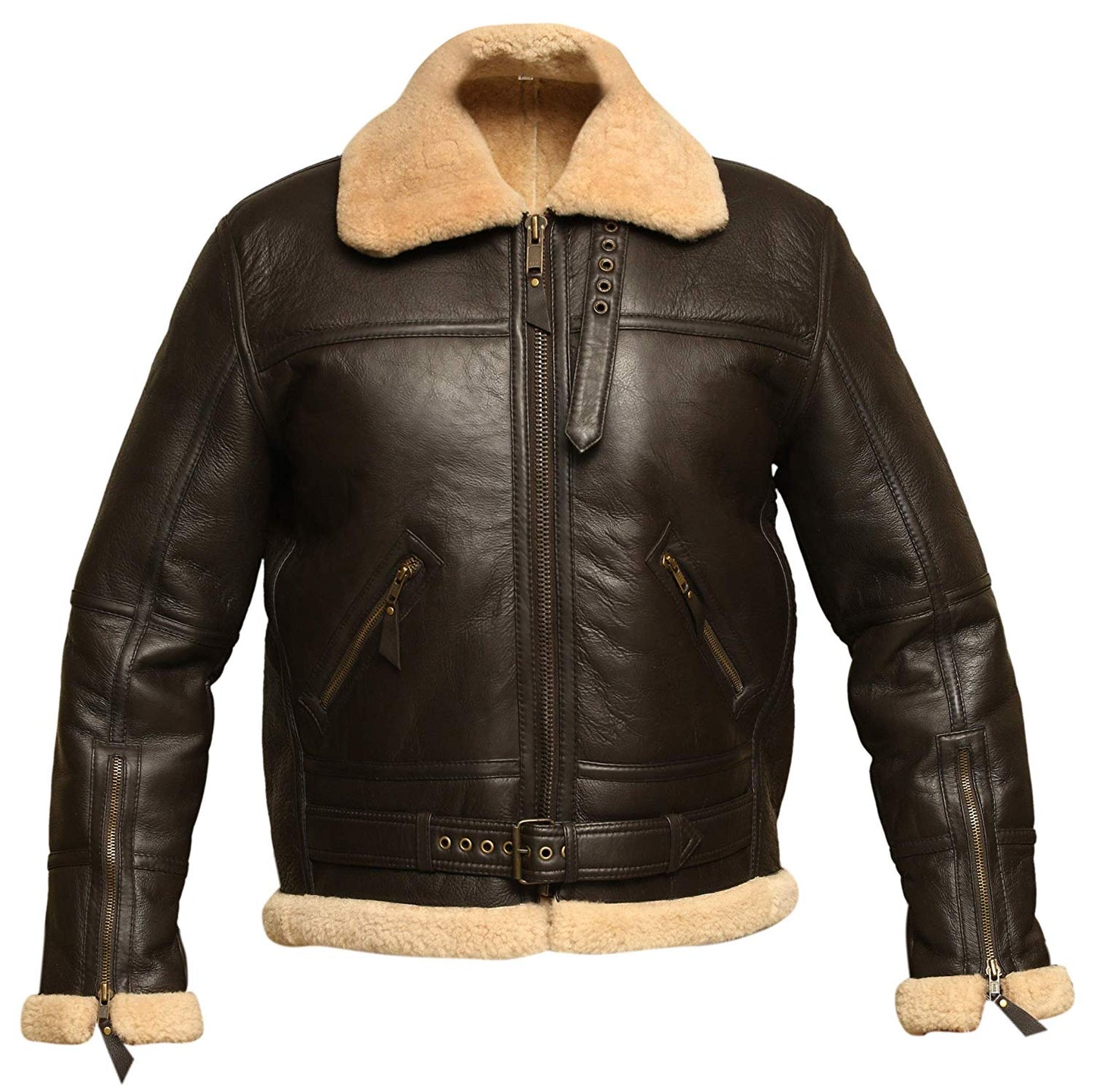 Men’s Brown B3 RAF Aviator Bomber Shearling Real Sheepskin Leather Jacket